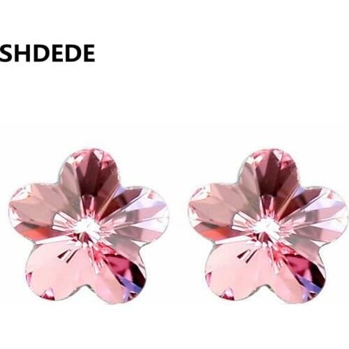 SHDEDE 6MM Cute Jewelry Gift Crystal from Swarovski Flower For Women High Quality Fashion Stud Earrings *.1205