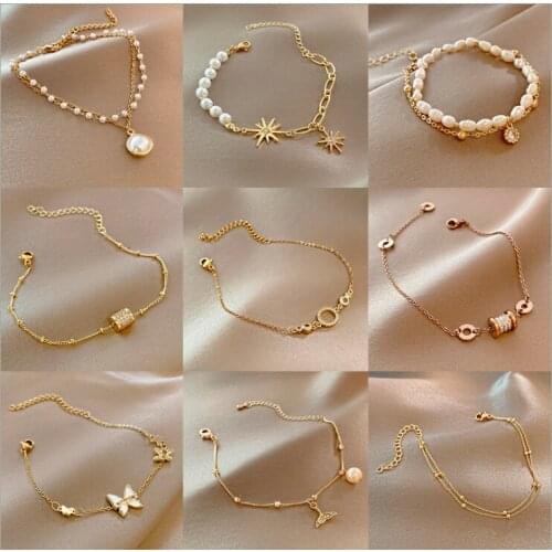 10 PCS Simple zircon Charm Bracelet for Women Fashion Freshwater Pearl Bracelet Jewelry Accessories Wholesale