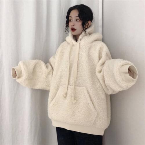 Harajuku Warm Fashion 2021 Female Sweatshirt Casual Solid Winter Cute Hoodies Spring Funny Kawaii Women Tops Streetwear Girls
