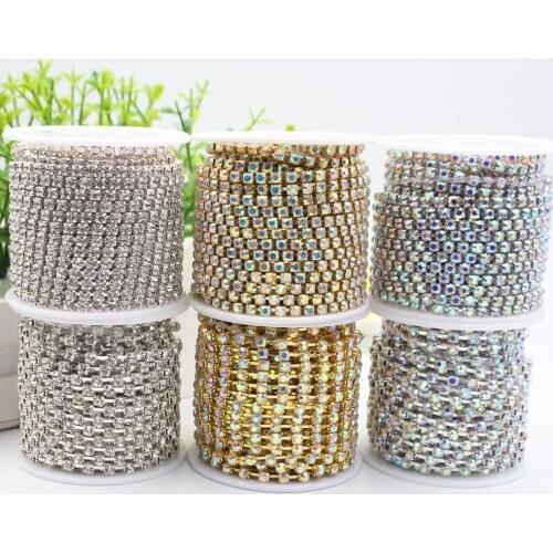 10Yard Transparent Rhinestone Chain Glass Crystal Silver/Gold Base Sew on Cup Chains Rhinestone Trim DIY For Garment Accessories