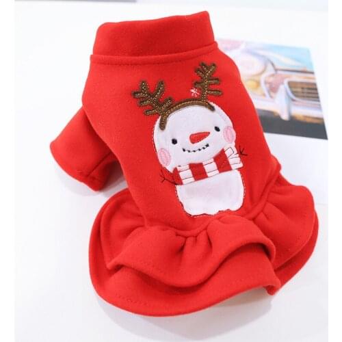 2019 Winter Christmas Snowman Pet Dog Clothes Dress Cotton Woolen Skirt Princess Warm Clothing For Small Dogs Apparel Supplies