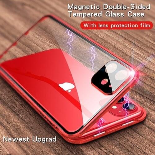 360 Magnetic Adsorption Metal Case for IPhone 11 12 Pro 12 Mini XR X XS Max Double Sided Glass Cover Camera Lens Protector Film