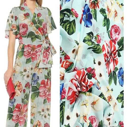 50x145cm imitation silk crepe de chine fabric cloth material summer thin printed clothing shirt handmade fabric for dress