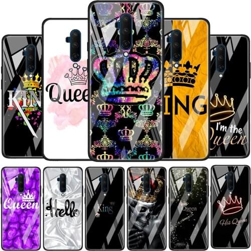 King And Queen Couple Tempered Glass Cover For OnePlus Z 7 8 9 7T 8T 9R Nord 5G Pro Silicone Phone Case Coque