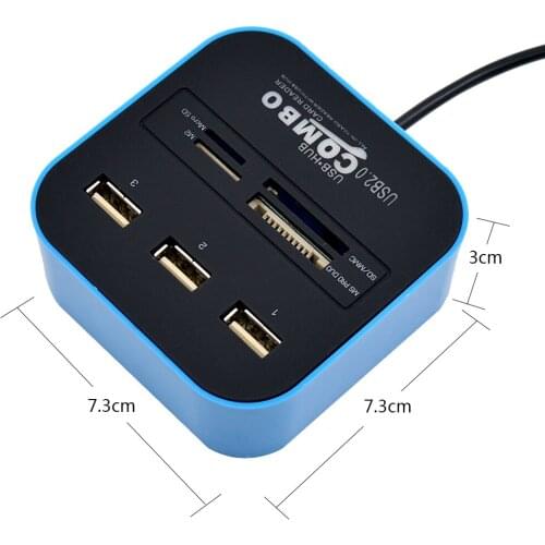 CHIPAL 10pcs All in 1 3 Port USB 2.0 Card Reader USB HUB Splitter Combo Support Micro SD TF M2 MS MMC Multi Function Splitter