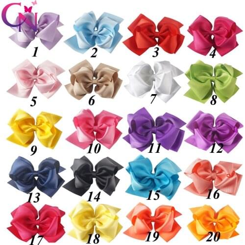 CN 20pcs/lot 5" Girls Boutique Hair Accessories Fashion Solid Handmade Ribbon Hair Bow With Clip For Kids Hair Accessories