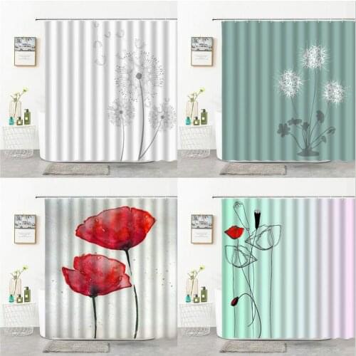 Flowers Shower Curtain Painted Illustration Style Dandelion Home Backdrop Wall Hanging Cloth Bath Supply Bathroom Decor Curtains
