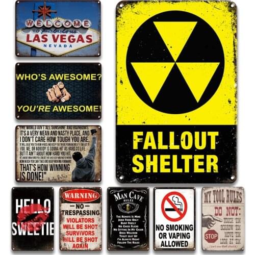 Welcome Las Vegas Metal Plate Poster Vintage Fallout Shelter Tin Sign Retro Road Sign Decor Smoke Sign Chic Home Decoration