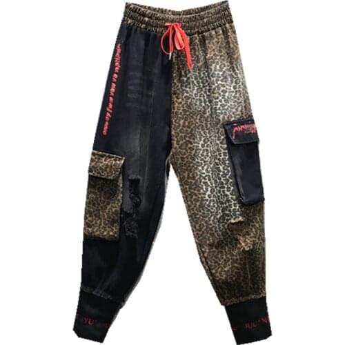 Personalized leopard Print Denim Jacket Women 2021 Spring New loose leopard Print letter Jeans Female plus size Harem Pants