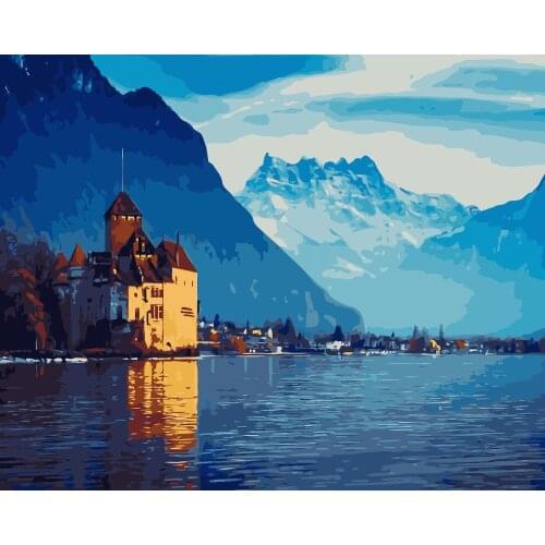 MaHuaf-i721 Lake Geneva SwitzerlandDIY painting by Numbers animal Hand-painted canvas oil paintings for Children Room home Decor