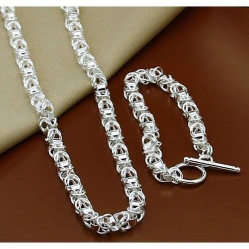 Classic New Trendy Jewelry Sets 925 Sterling Silver Dragon Chain Link Necklace Bracelet Set For Women Male