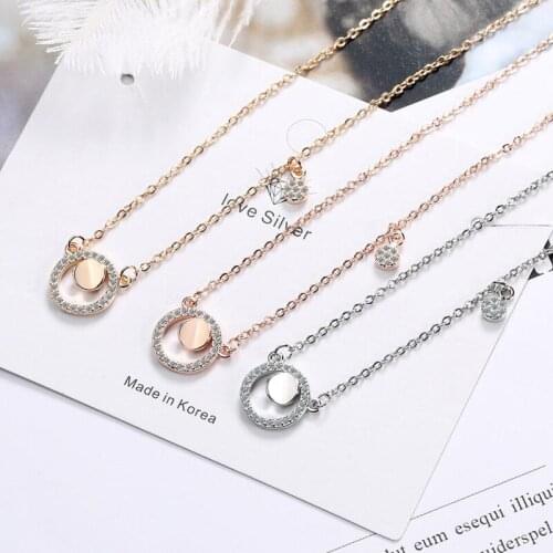 KOFSAC New 925 Sterling Silver Necklace For Women Fashion Engagement Jewelry Zircon Round Circle Necklaces Lady Birthday Present