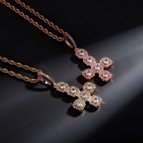 48mm Hip Hop Ice Out Cross Pendant Rose Gold Plated Cross Pendant Necklace Men Jewelry