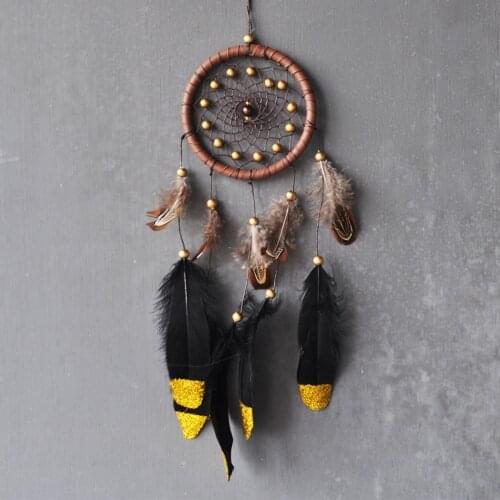 Black and gold feather boho dreamcatcher room nursery decor teepee accessories hanging