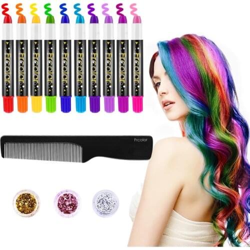 10 Colors Hair Chalk Set Washable Temporary Hair Dye Rainbow Hair Color With Glitter Powder And Hair Combs For Women Teens