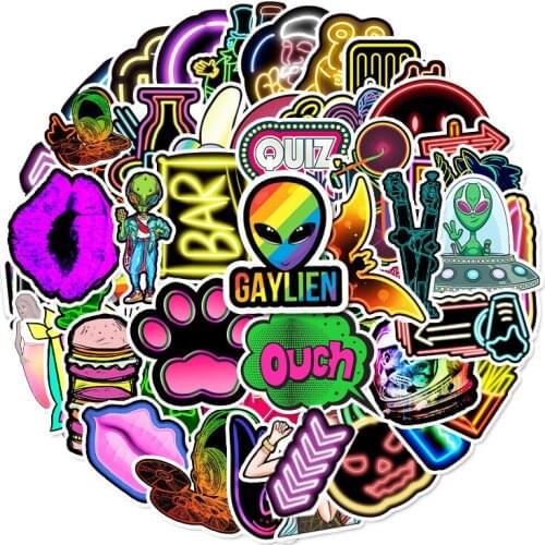10/30/50PCS Cool Cartoon Neon lights Stickers Laptop Phone Water Bottle Luggage Bike Waterproof Graffiti Sticker Decal Kid Toy