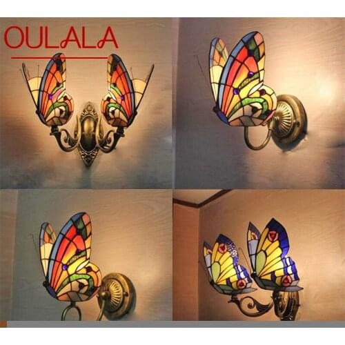 OULALA Tiffany Wall Lights Sconces Contemporary LED Butterfly Lamp Indoor Fixture For Home Decoration