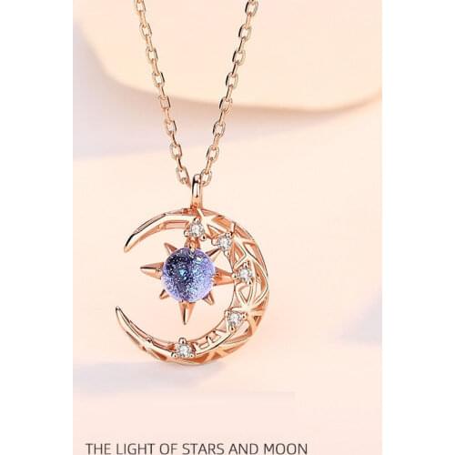 Fashion Light Of Stars And Moon Charm Necklace Delicate Clavicle Stars Rhinestone Chain Necklace For Women Jewelry