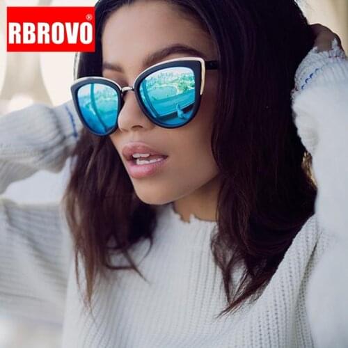 RBROVO 2021 Fashion Metal Sunglasses Women Vintage Cateye Eyewear For Women Mirror Retro Party Oculos De Sol Feminino UV400