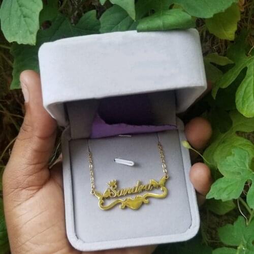 Boho Crown Ribbon Heart with Personalized Name Necklace For Women Nameplate Jewelry Stainless Steel Custom Letter Jewelry Bijoux