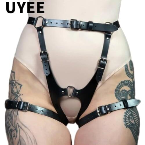 UYEE Sexy Woman Thigh Bondage Stocking Belt PU Leather Harness Garter Slim Waist Leg Leather Harness Body Punk Gothic Club Strap
