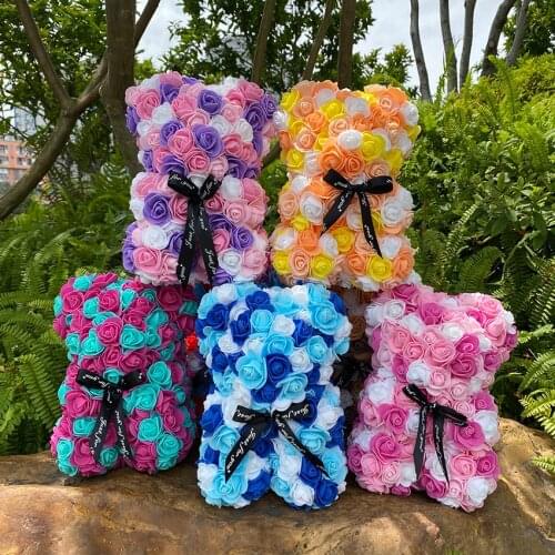 Dropshipping 25cm/40cm Artificial Flower Rose of Bear Christmas Decoration for Home Valentines Gifts
