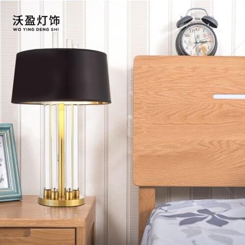Postmodern light luxury iron crystal table lamp Nordic living room bedroom desk high-end simple model room lamps