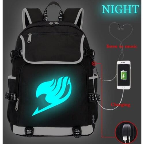 Fairy Tail Print Backpack Women/Mens Backpacks Boys Girls Teenager Travel Laptop Bagpack USB Charging Camping Travel Knapsack