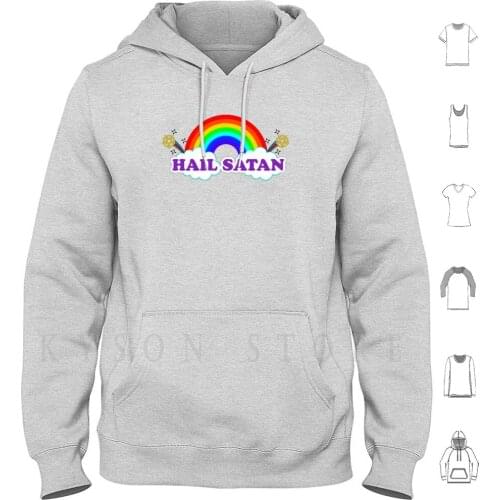 Hail Satan Hoodie Long Sleeve Cute Funny Rainbow Stars Sparkle Satan Religion Awesome Unicorn Devil Death Metal