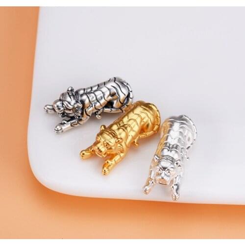 S999 full silver 3D hard silver beads retro Zodiac Tiger, handmade DIY materials bracelet bracelet woven accessories
