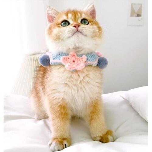 Handmade Crochet Wool Knitted Bib Dog Collar Cute Saliva Towel Cat Collar Cat Accessories