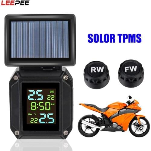 Solor USB Charge Wireless Motorcycle TPMS Tyre Temperature Alarm Tire Pressure Monitoring System LCD Display 2 External Sensors