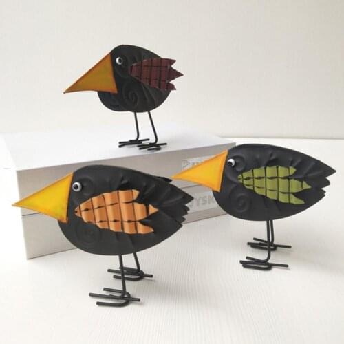 Bird Statue Realistic Delicate Iron Crow Crafts Model Desktop Ornaments for Garden