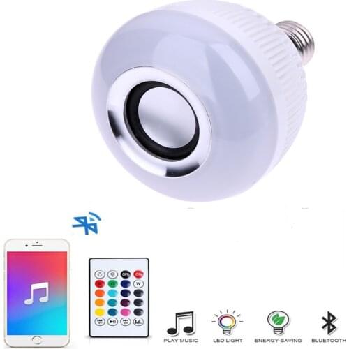 12W E27 Dimmable LED Bulb Wireless Smart Bluetooth Built-in Audio Speaker RGB+White Music Light Bulbs with Remote Control