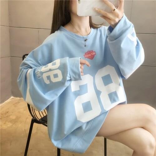 Korean Style Large Size Loose Sweater Women Graphic Tee Tops for Women Full Sleeves