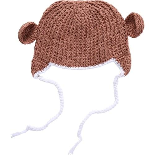 Warm Cap Hat Knitted for Winter Autumn Baby toddler Boy Girl Brown Bonnet Cute Earflap Size 0 1 3 5 Years Old
