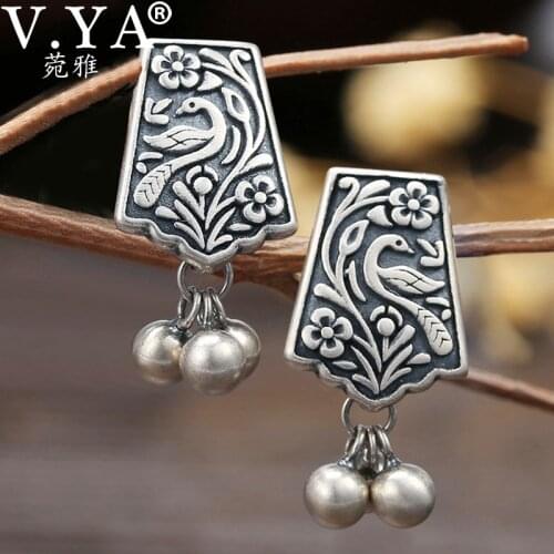 V.YA Real 925 Sterling Silver Jewelry Women Earrings Studs Unique Phoenix Shape Female Earrings High Quality