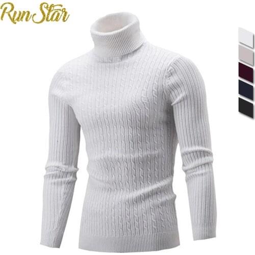 New Turtleneck for Men Solid Colour Slim Elastic Thin Pullover Men Spring Autumn Turtleneck Men Knitting Brand Sweater Men