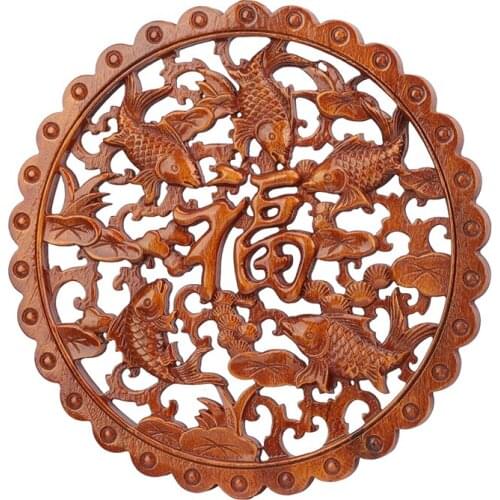 VZLX Wood Carved Applique Frame Corner Onlay Unpainted Furniture Home Door Decor Decoration Accessories Chinese Blessing