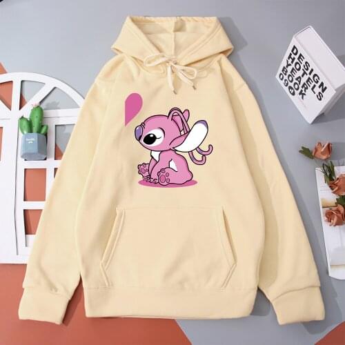 Kawaii Lilo & Stitch Women Hoodie Cute Stitch Lady Clothes Harajuku Cartoon Disney Printed Sweatshirt Autumn Warm Loose Hoodies