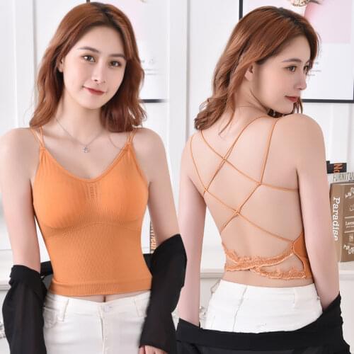 Women Tanks Crop Top Sexy Lingerie Seamless Underwear Female Crop Tops Sexy Backless Intimates with Removable Padded Camisole