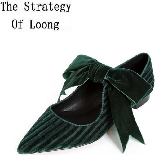 2019 New Arrival Fashion Spring Summer Pointed Toe Pleuche Sheepskin Inside Butterfly Knot Shoes Lady Genuine Leather Flats 1805