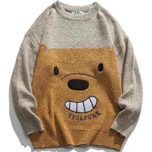 Hip Hop Vintage Anime Harajuku Sweater 2021 Winter New Fashion Streetwear Knitted Pullover Loose Casual Round Neck Bear Sweater
