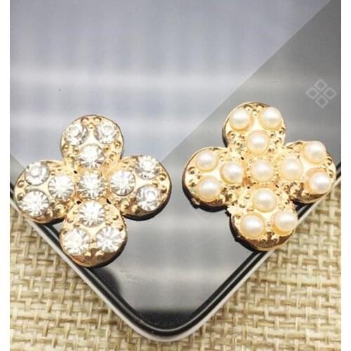 17 x 17 MM 20Pcs/Lot 2 Styles Beautiful Silver Plated Faux Pearl Clear Glass Rhinestone Buttons Wedding DIY Invitation MYQB077