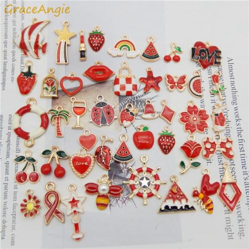 20pcs Mixed Color Enamel Charms Flower Plant Star Pendant Black Pink Blue Red Random for Bracelet Earrings Jewelry DIY Accessory