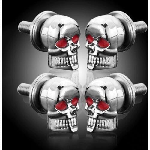 4Pcs Universal Motorcycle Plastic & Steel Skull License Plate Frame Bolts Screws Caps Fastener Bolts Motorcycle Nut