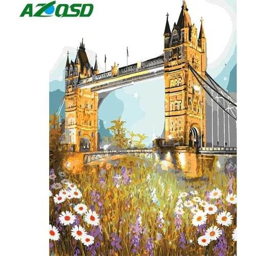 AZQSD DIY Oil Painting Dream Tower Bridge Painting By Numbers Home Decor Paint Canvas Picture Hand Painted Modern K477