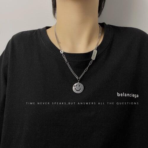 Tide brand letter necklace male and female personalized smiley face pendant hip hop patchwork chain long jumper chain