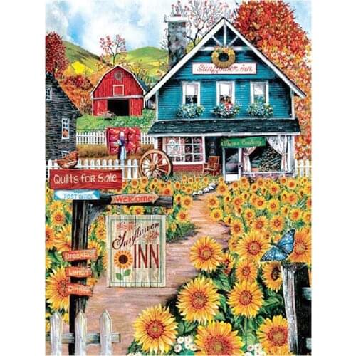 Sunflower Flower Farm House Diamond Painting Round Full Drill Nouveaute DIY Mosaic Embroidery Cross Stitch Floral Scenic Images