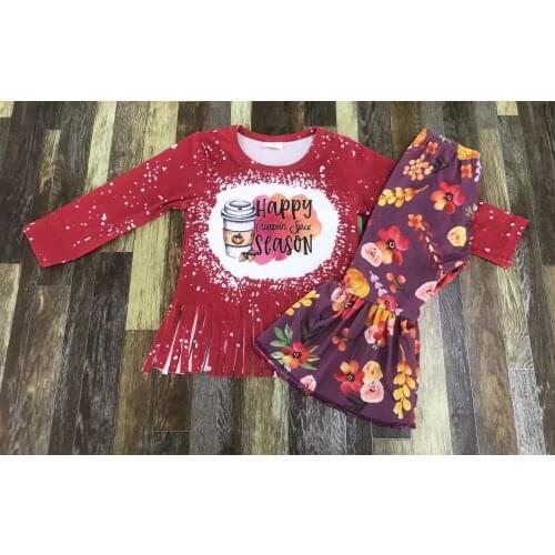 Childrens boutique clothing Saint Autumn Flare Tassel Coffee long sleeve Flower bell bottom set
